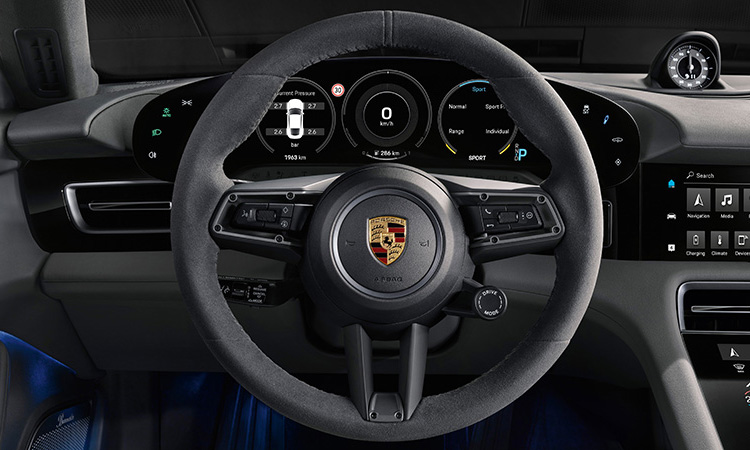 Porsche เปิดตัวรถยนต์ไฟฟ้า Porsche Taycan (ไทคานน์) EV 8 พวงมาลัย Porsche Taycan